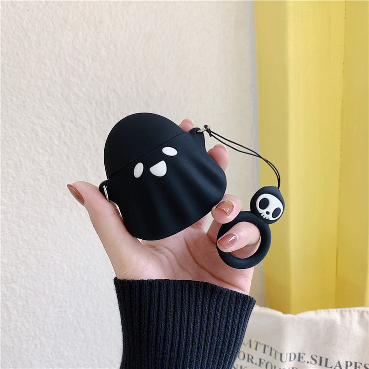 Cool 3D Ghost Halloween AirPods Cover Case + hanging ring, Halloween AirPods Gift Geek 1 1 Black Airpods 1to 2generations 