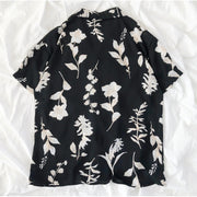Chiffon Botanical Plant Button Up Shirt ,Casual Wear Retro Short Sleeve Blouse Women Shirts Elegant loveyourmom Love Your Mom Black L 