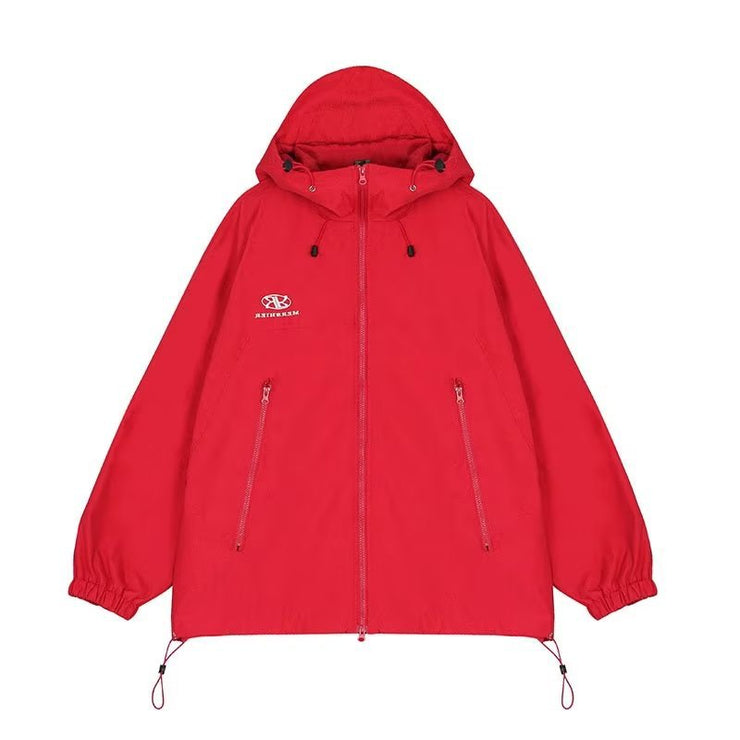 Loose Fit Zipper opiumcore Hooded Jacket, Trendy Rave Festival Streetwear Jacket, Plain Japanese Korean Jacket, Oversized Collar Unisex Jacket 1 1 Red 2XL 