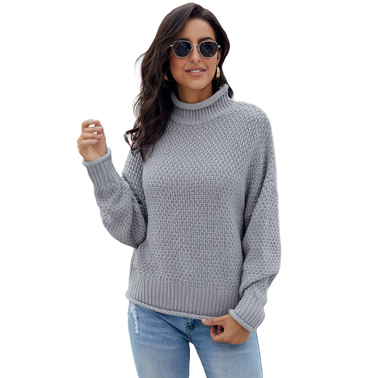 London y2k Women's Long-Sleeved Turtleneck Sweaters, Loose Pullover Solid Color Tops High Neck Knitted Sweater ropa mujer. loveyourmom Love Your Mom Grey L 