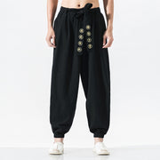 Casual Embroidered Linen Harem Pants, Boho Hippie Lounge Pants, Wide Leg Pants, Beach Pajama Pants, Comfort Wear Festival - Plus size 5XL 1 1 Black 2XL 