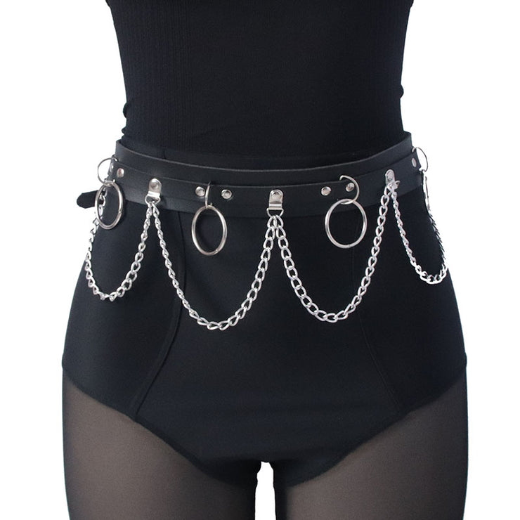 Sunallwell Chain Belt for Women Punk Gothic Adjustable Belt with Metal Ring Leather Belt Black 1 1   