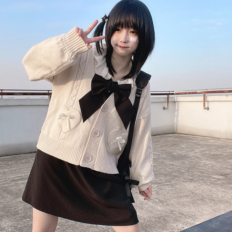 Japanese Butterfly JK Uniform Jacket, Soft Warm College Style Jacket, V-neck Aesthetic Jacket, Highschool Jacket, Artisan Designer Jacket 1 1 Apricot One size 