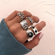 Vintage Silver Punk Rings for Women Girls Men,Cool Goth Skull Band Ring Set,Chunky Stackable Knuckle Eboy Ring,Y2K Ace Heart Angel Butterfly Ring Pack 1 1 1color  