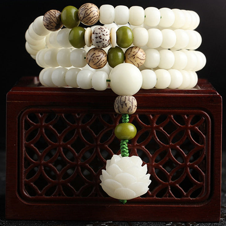Buddha Stones White Lotus Bracelet, Natural White Bodhi Seed Luck Bracelet - Buddhists Gift loveyourmom Love Your Mom   