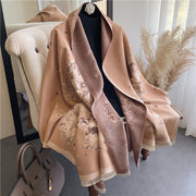 Japan Floral Design Women Warm Winter Scarf Pashmina Shawls Wraps, Thick Neck Scarves Bufanda 1 Love Your Mom Khaki 180x 65cm 