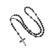 Tiger Eye Cross Necklace, Black Obsidian and Hematite Christ Healing Crystal Necklaces with Cross Pendant Necklace loveyourmom Love Your Mom   
