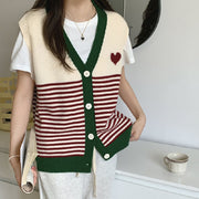 Multi Colored Japanese Korean Heart Knitted Vest for Women, Vintage Outerwear, Casual Warm Cozy Sweater, Aesthetic Vest 1 1 Green Free Size 