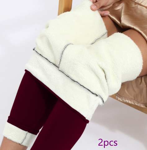 Velvet Lamb Wool Winter Leggings, Extra Warm Elasticity Women Skinny Stretch High Waist Leggings Outdoors Beautiful Thick Pants Casual loveyourmom Love Your Mom Wine red 2XL 2pcs