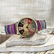 Multicolor Rainbow Dial Rtero Watch, Bohemian Style Quartz Watches quirky multicolour strap - Watches Gift for Women 1 1 Purple  