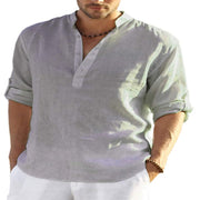 Men's Linen Long Sleeve T-Shirt For Beach, Party Loose Casual Spring Autumn 1 1 Grey 2XL 