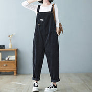 Winter Corduroy Overalls, Loose Casual Baggy Pants, Retro Jumpsuits, Plus Size Overalls, Bib Overalls With Pockets, 80S Vintage Pants 1 1 Black 2XL 
