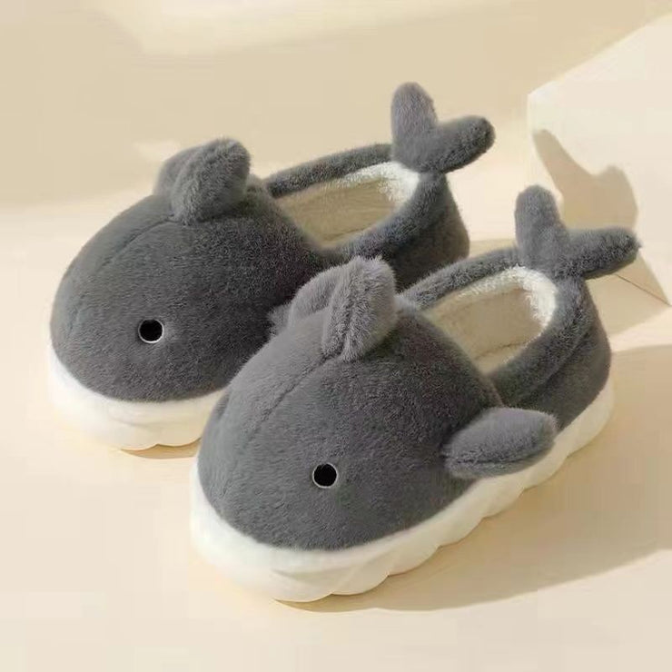 Plush Couple Slippers, Warm Cute Dolphin Shark Cozy Slippers, Winter Indoor Fluffy Slippers, House Home Slippers, Animal Shape Bedroom Slippers, Anti-Slip 1 1 Grey Shark with Heel 38or39 