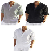 Men's Linen Long Sleeve T-Shirt For Beach, Party Loose Casual Spring Autumn 1 1 3color set 2XL 