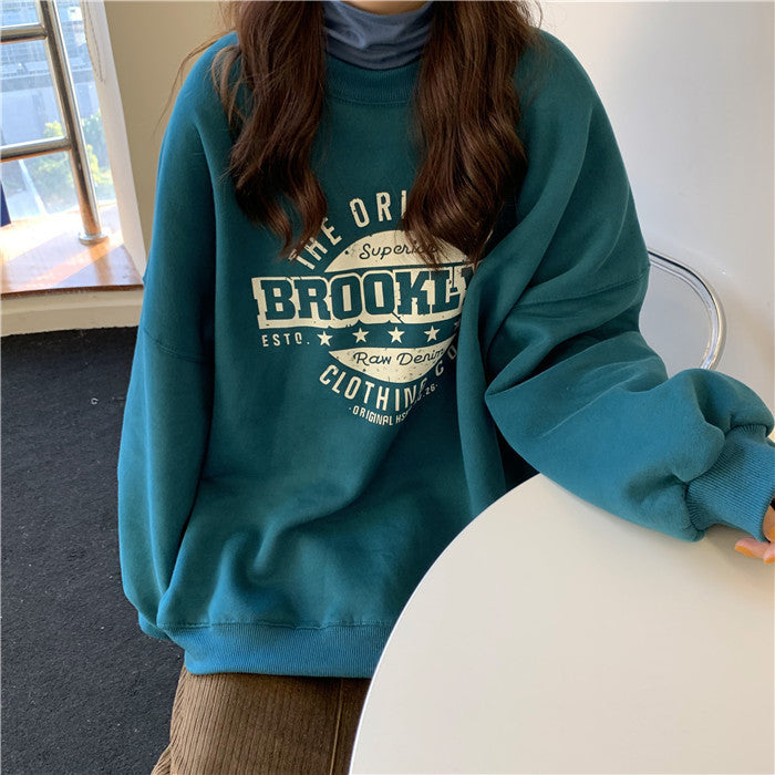 Retro Brooklyn Round Neck Loose Fit Sweater, Aesthetic Leisure Sweater Women, Warm Cozy Sweater, Stylish Soft Winter Fuzzy Sweater Handmade 1 1 Green 2XL 