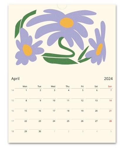 2024 Bloom Flowers Wall Calendar, Abstract Matisse Floral Botanic 12 Month Hanging Calendar, Planner Gift for Christmas Print Material Love Your Mom    
