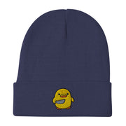 Chick with Knife Embroidered Beanie, Duck Knife Cap, Little Chicken Funny Internet Meme, Distressed denim hat  Love Your Mom  Navy  