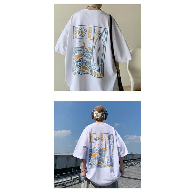 Oversized Cool Surfers Graphic Tee Shirt, Trendy Loose Shirt Unisex 1 1   