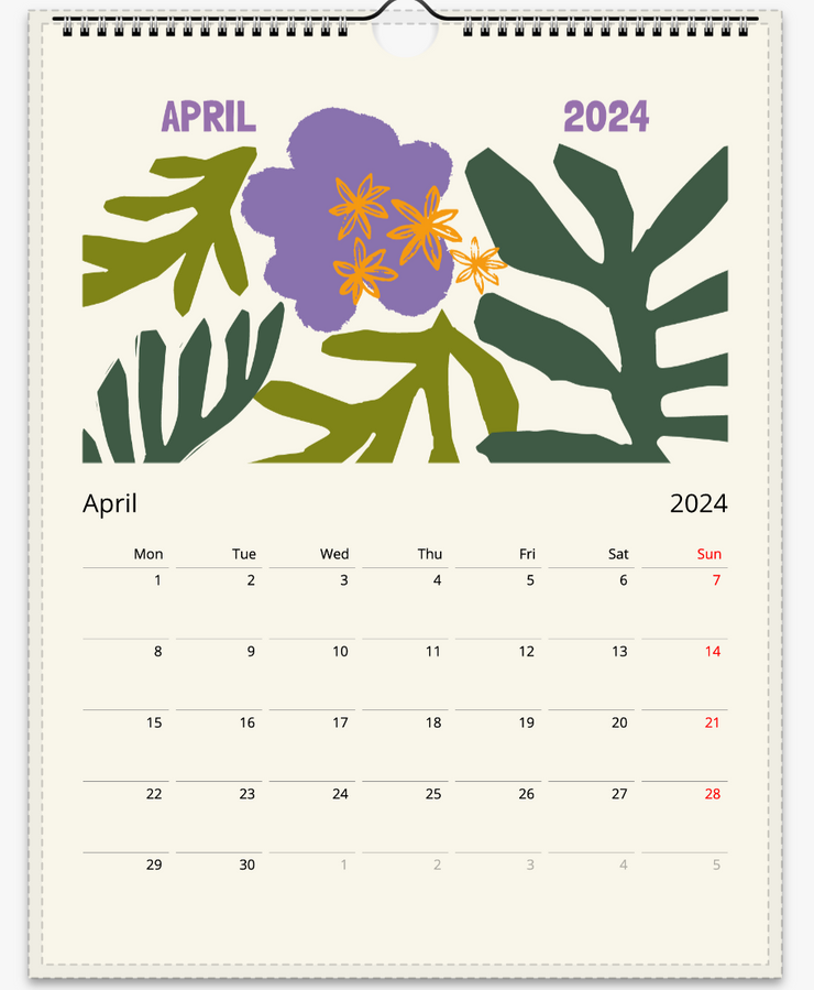 2024 Wall Calendar Illustrated Art Print, Botanical Matisse Nature Flowers Fauvism Retro Style Art Calendar Gift Art lover Print Material Love Your Mom    