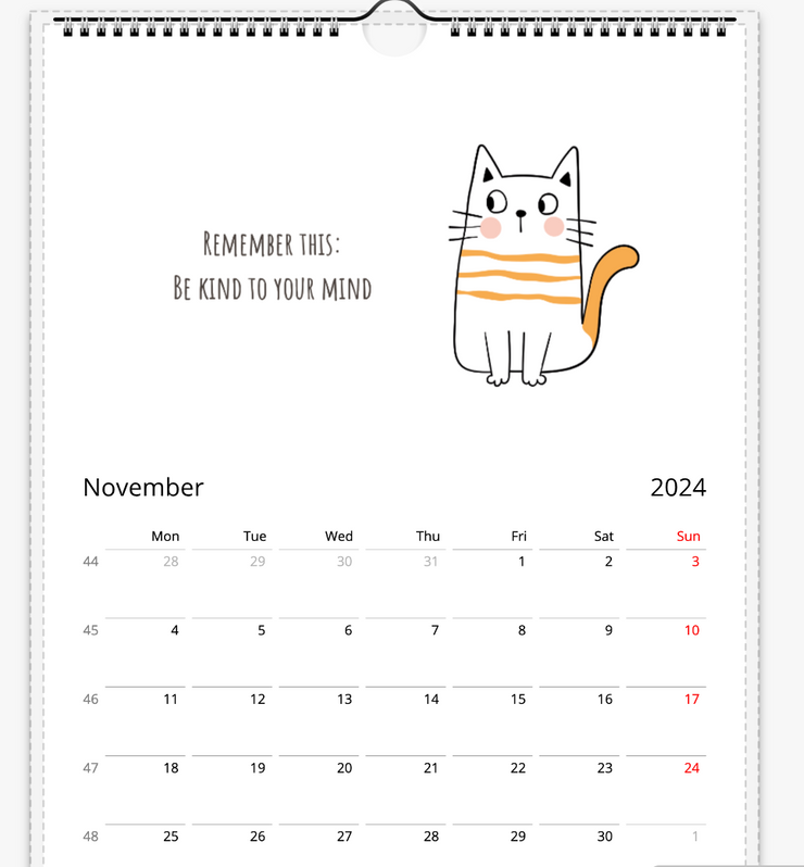 Cute Cat Motivation Calendar 2024, Monthly Calendar + Motivation Quotes, Illustrated 12 Month Calendar - Cat Lovers Owners Gift Print Material Love Your Mom    