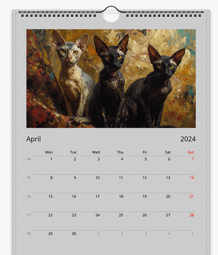 The Art Cat Calendar, Fine Art Acrylic Oil Cats Paint Calendar, Cute Cats Owner Lovers Gift, Fine Art Lovers Gift Print Material Love Your Mom    