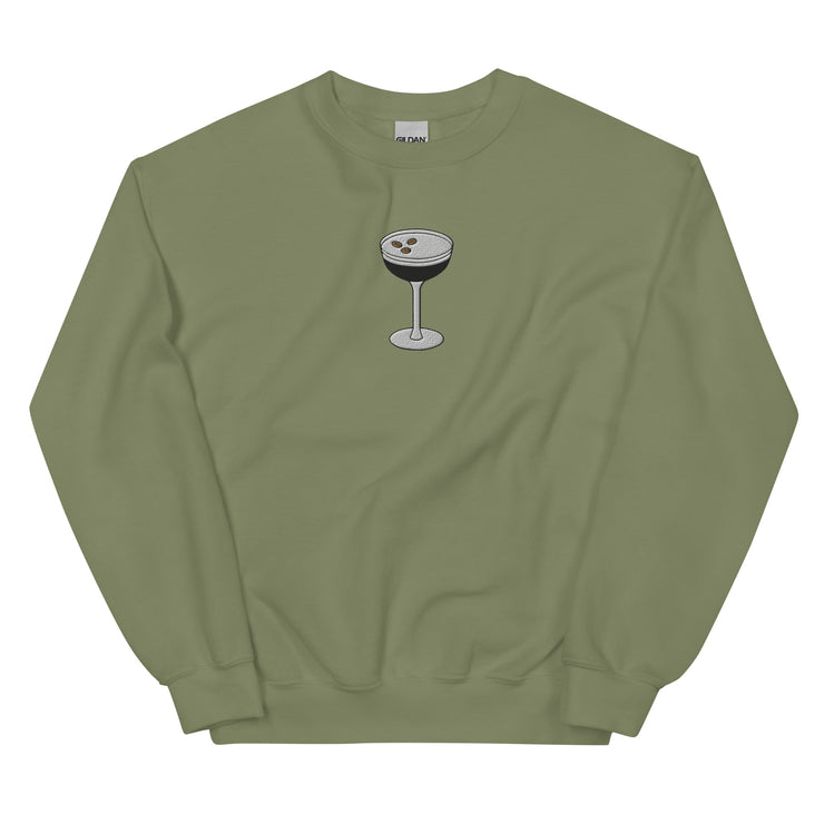 Espresso Martini Embroidery Sweatshirt, Funny Embroidered Hipster Sweatshirt, Trendy Gift for Coffee Barista and Martini Lovers  Love Your Mom  Military Green S 