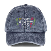 Please be nice i'm on Acid Vintage Hat, Ravers Festival Techno Cotton Twill Cap  Love Your Mom  Navy  