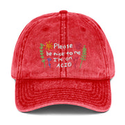 Please be nice i'm on Acid Vintage Hat, Ravers Festival Techno Cotton Twill Cap  Love Your Mom  Red  
