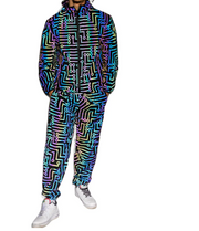 nightclub dancer reflective jacket Suit, circuit geometric pattern rainbow color  hip-hop mechanical dance Hooded coat  wegodark M Suit 