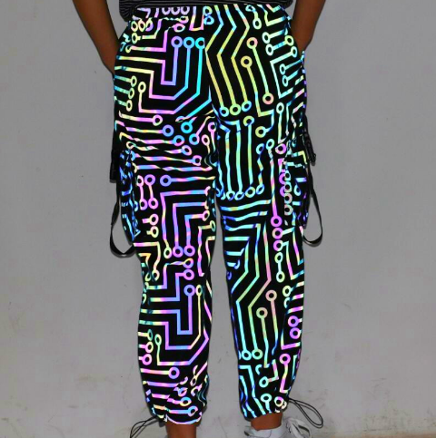 nightclub dancer reflective jacket Suit, circuit geometric pattern rainbow color  hip-hop mechanical dance Hooded coat  wegodark   
