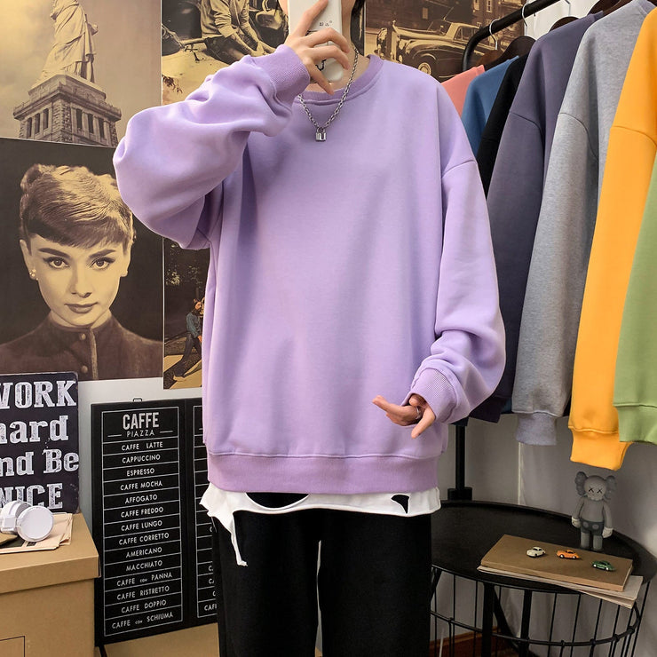 Korean Loose Oversized Style Sweatshirt, Contrast Top  wegodark L LightPurple 