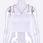 st patrick day rave outfit -  Y2K Green Chain Crop Vest 90s Women Sleeveless E-girl Top  wegodark S White 
