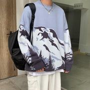Blue Mountain Sweater - Pullover Mens Harajuku Men Oversize Sweater Winter Warm Knitting Long Sleeve Jumper  wegodark   