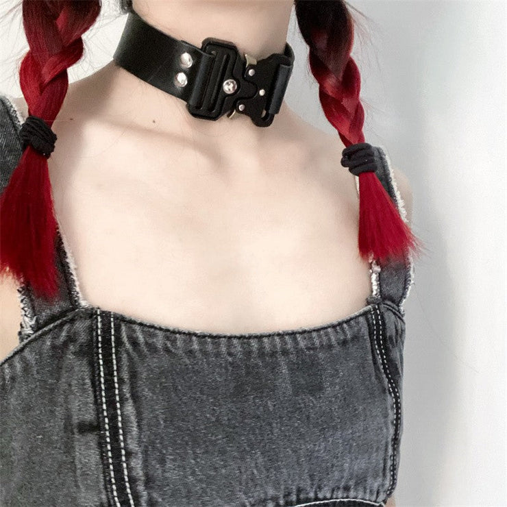 Punk Men Women Leather Choker Chain Buckle Collar Necklace Jewelry  Adjustable
