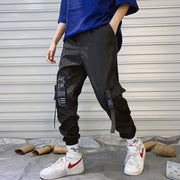 White And Black Techwear Pants, Japanese Cyberpunk Straps Streetwear, Men's Drawstring Harajuku Joggers Pants  wegodark   
