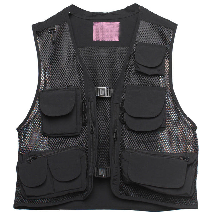 Fashion Men's Mesh Multi-Pocket Tooling Vest | Travel Cargo Vest Multi Pockets Breathable Waistcoat Jacket | Summer Travel Vest with Pockets  wegodark M Black 