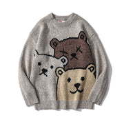Cute Bear Cartoon Sweater | Trend Couple Loose Round Neck Lazy Knit Sweater | Pullover Cartoon Print Jumper | Bear Print Jumper | Harajuku Print Sweater  wegodark M Khaki 