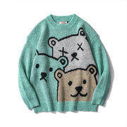 Cute Bear Cartoon Sweater | Trend Couple Loose Round Neck Lazy Knit Sweater | Pullover Cartoon Print Jumper | Bear Print Jumper | Harajuku Print Sweater  wegodark M Green 