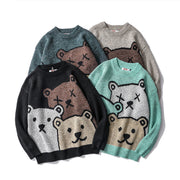 Cute Bear Cartoon Sweater | Trend Couple Loose Round Neck Lazy Knit Sweater | Pullover Cartoon Print Jumper | Bear Print Jumper | Harajuku Print Sweater  wegodark   