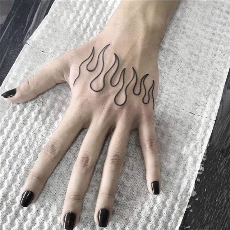 Black Hand Back Wrist Gradual Flame Realistic Tattoo Stickers | Flame Fashion Temporary Tattoo Sticker | Waterproof Temporary Tattoo Sticker  wegodark Black  