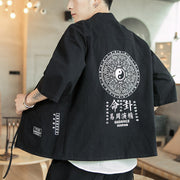 Chinese Style Cardigan Kimono | Yin Yang Print Streetwear Hip-Hop | Chinese Style Kimono | Japanese Print Coat | Samurai Style Male Cardigan  wegodark M Black 