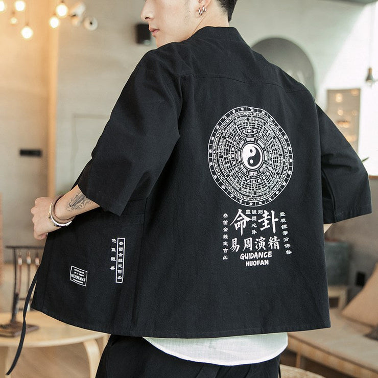 Men Embroidery Japanese Kimono Jacket Baggy Top Cardigan Thin Denim Outwear