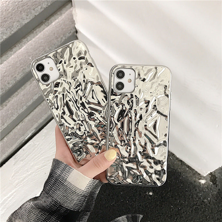Melting Liquid Metal Case | Shiny Bling Glitter Cover | Protective Soft Cover | Silver Tin Foil Pleats Case | Aluminum Foil iPhone Case  wegodark   
