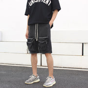 Tactical Zipper Pockets Cargo Shorts for Men | Men's Streetwear Functional Washed Short | Multi Pockets Work Hiking Shorts | Outdoor Shorts  wegodark M B 
