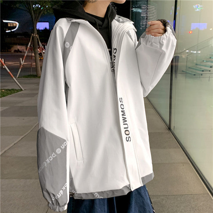 Reflective Techwear Jacket, Streetwear Fashion Lightweight Black Windbreaker  wegodark M White 