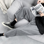 Drawstring Elastic Waist Trousers | Harlan Linen Thin Casual Trousers | Striped Breathable Casual Everyday Pants | Striped Print Casual Pant  wegodark M Grey 