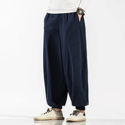 Linen Tang, Streetwear Harem Pants - Cotton Linen Trousers  wegodark M NavyBlue 