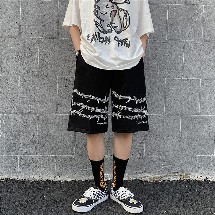 Harajuku Streetwear Iron Chain Pattern Jogger Shorts Women Men Summer Loose Elastic Waist Hip Hop Skateboard Shorts 1 1   