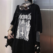 Gothic Punk Goth Harajuku Y2K Dark Academia Tees, Cross Graphic T-Shirt Preppy Anime Short Sleeve Shirt Emo Oversize Tops Streetwear  wegodark   