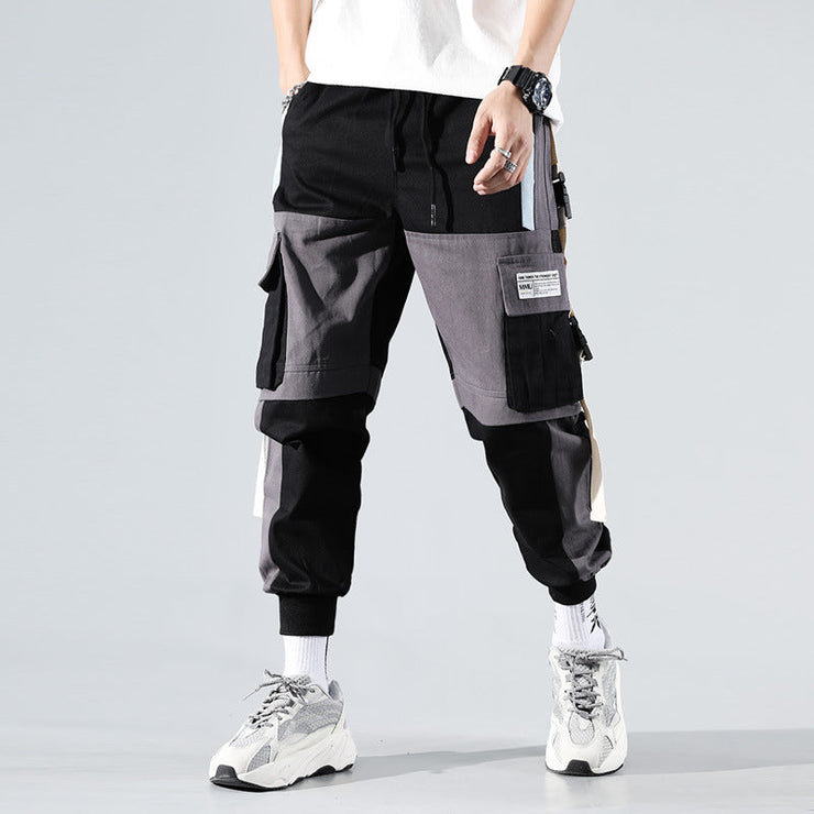 Contrast Colored Slacks | Multi Pocket Workwear | Casual Men's Sports Pants | Casual Male Track Pants | Multi Pockets Cargo Harem Pants  wegodark   